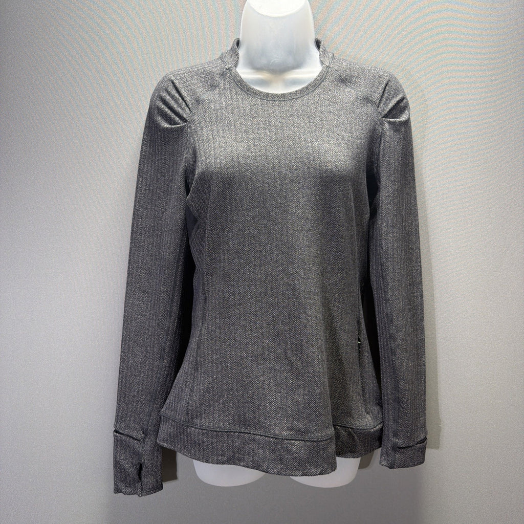 Lululemon Think Fast Long Sleeve Top Womens 8 Gray Herringbone Rulu Thumbholes