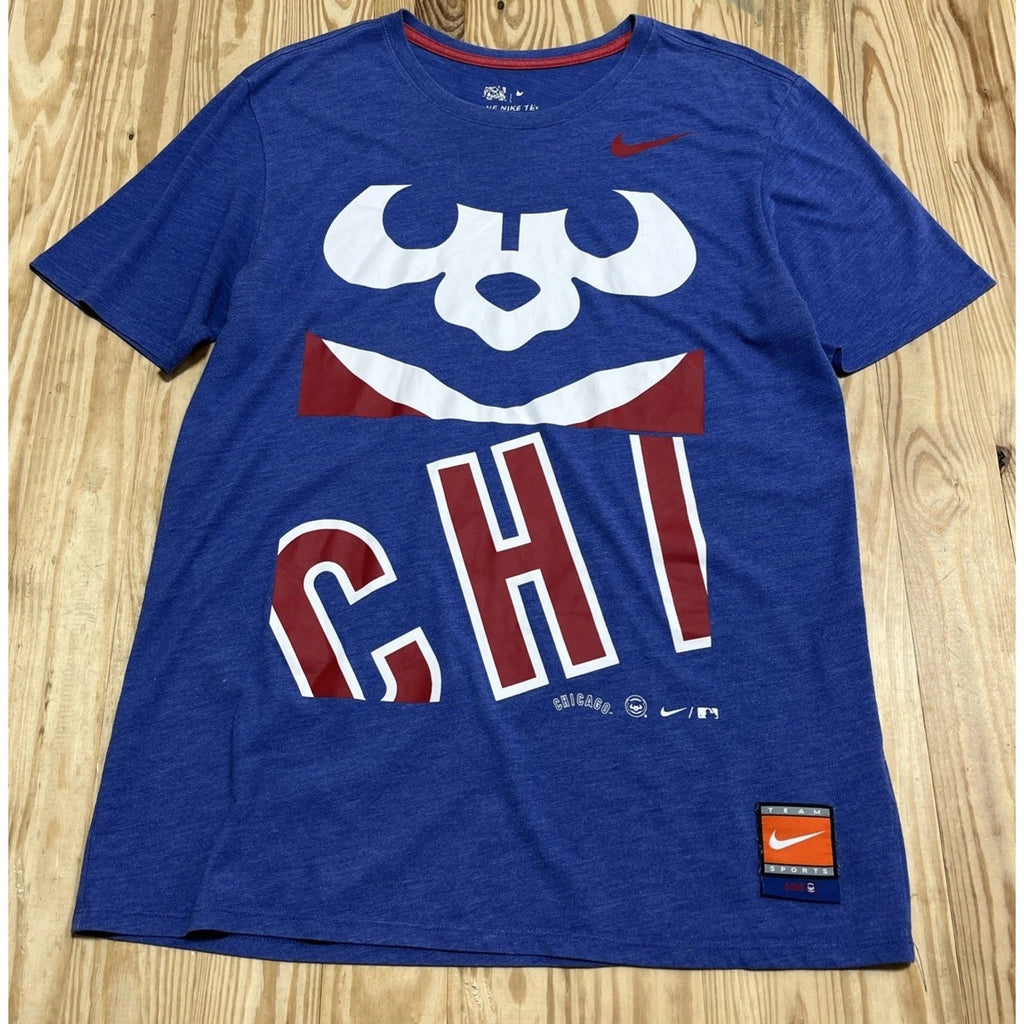 CHICAGO CUBS NIKE TEE Tri-Blend Blue Shirt Size Small Athletic Cut COOPERSTOWN
