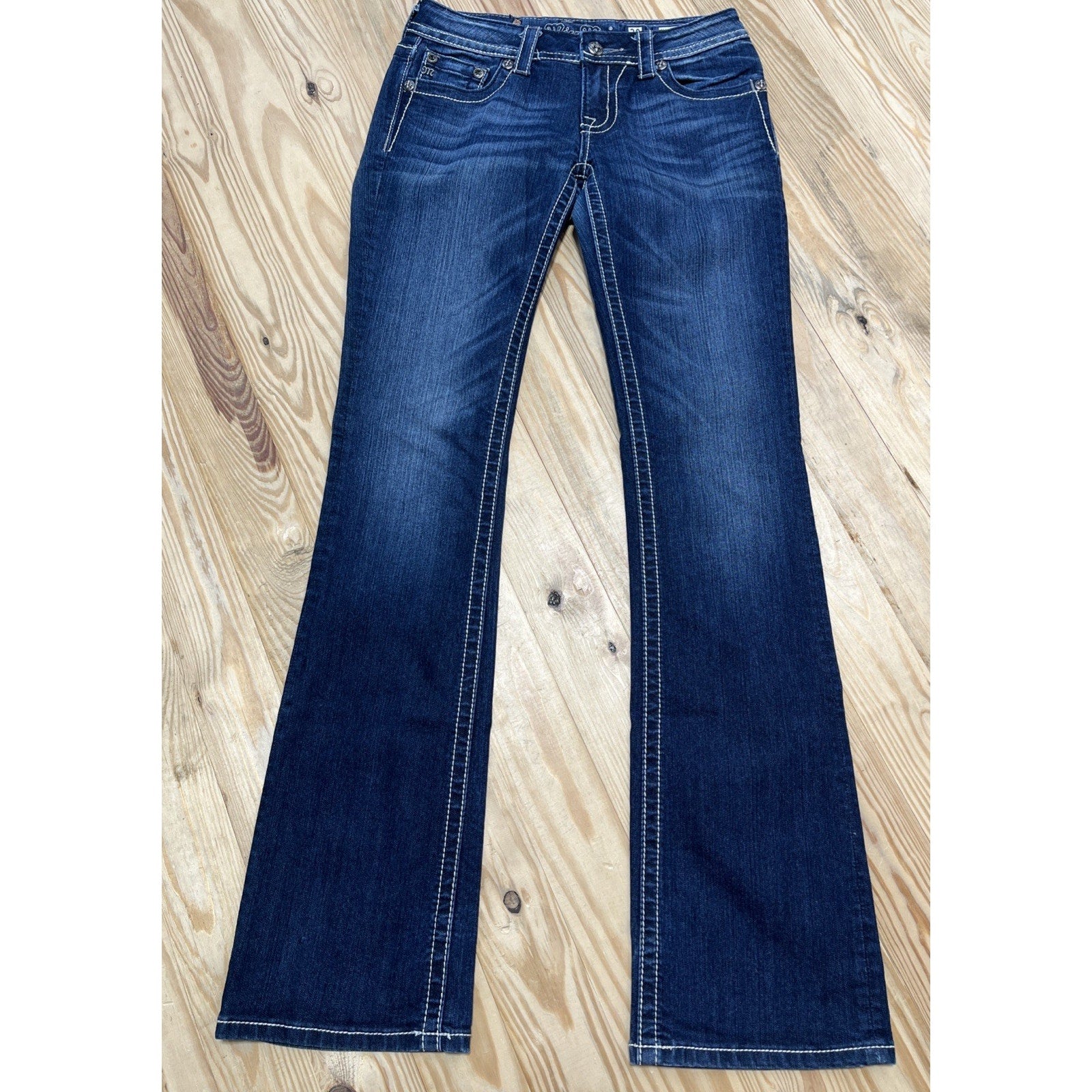 Miss Me Low Rise Boot Jeans Women 28 Blue Dark Wash Embellished Denim Bootcut