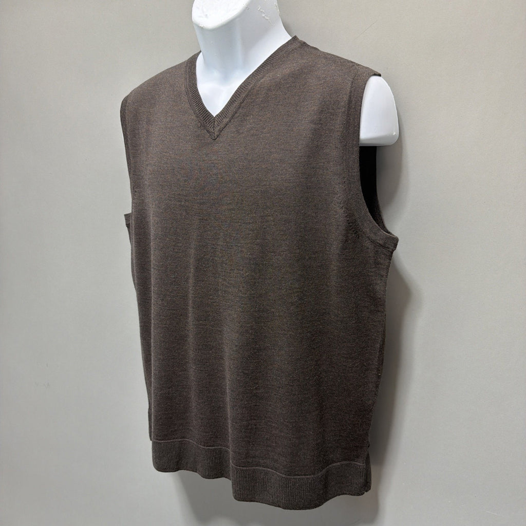 Murano Luxury Italian Yarn Brown Sweater Vest Knit 100% Merino Wool Men’s L Flaw