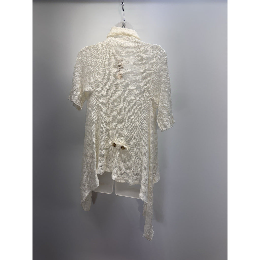 Decree SOFT Cardigan Sweater Ivory Draped Sides Short Sleeve Women’s Size L, NWT