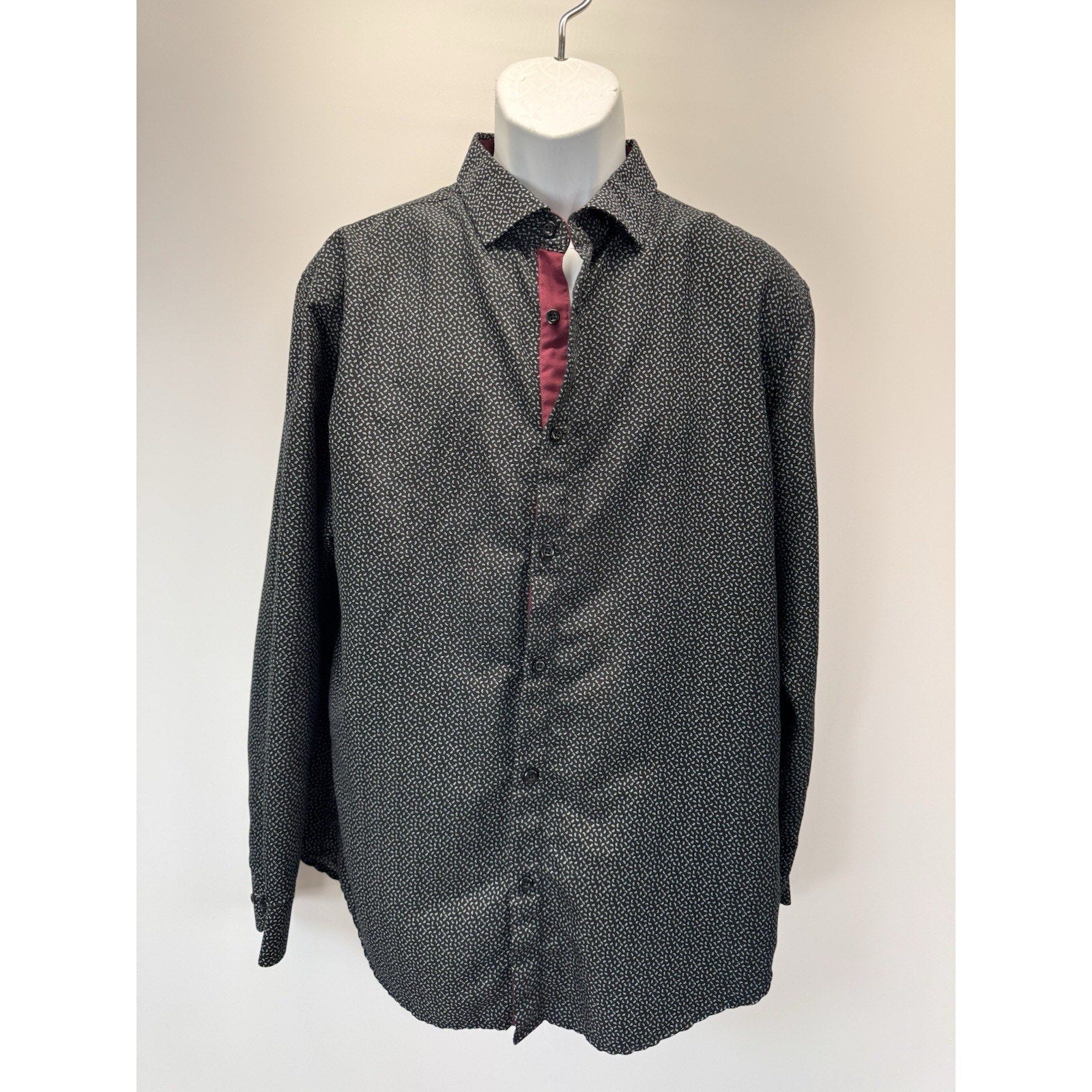 Alex Vando Wrinkle Free Microfiber Button Front Fancy Cuff Dress Shirt Large