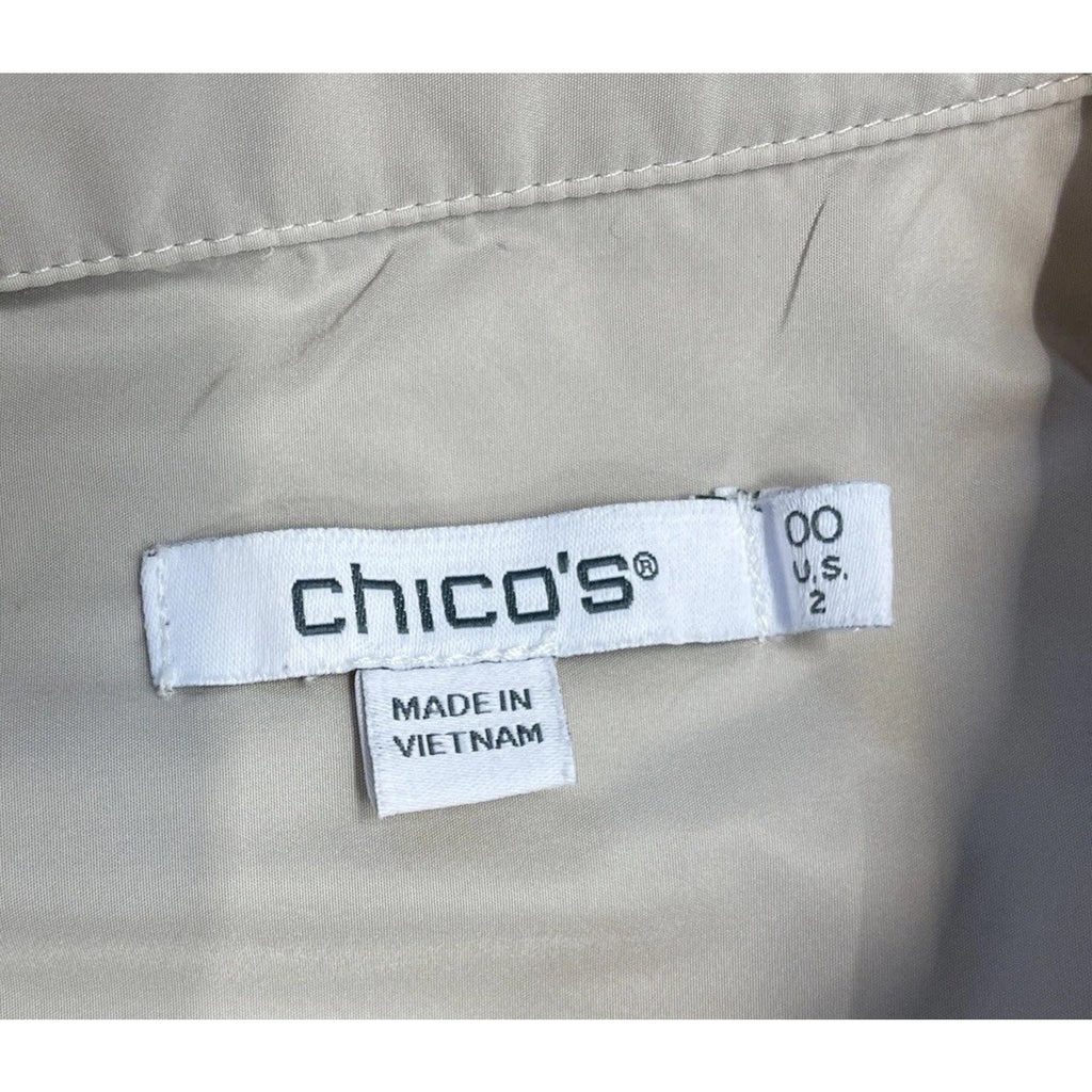 Chicos Bungee Sleeve Button Up Beige Shacket XS