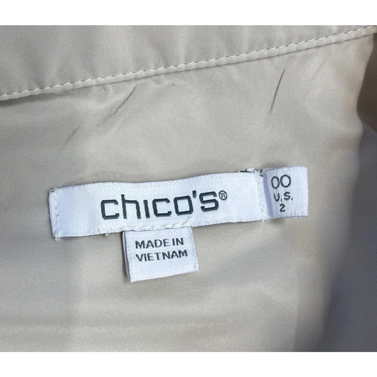 Chicos Bungee Sleeve Button Up Beige Shacket XS