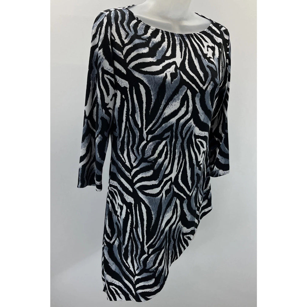 Chico's Zebra Striped Asymmetrical 3/4 Sleeve Top sz 0 Made In USA
