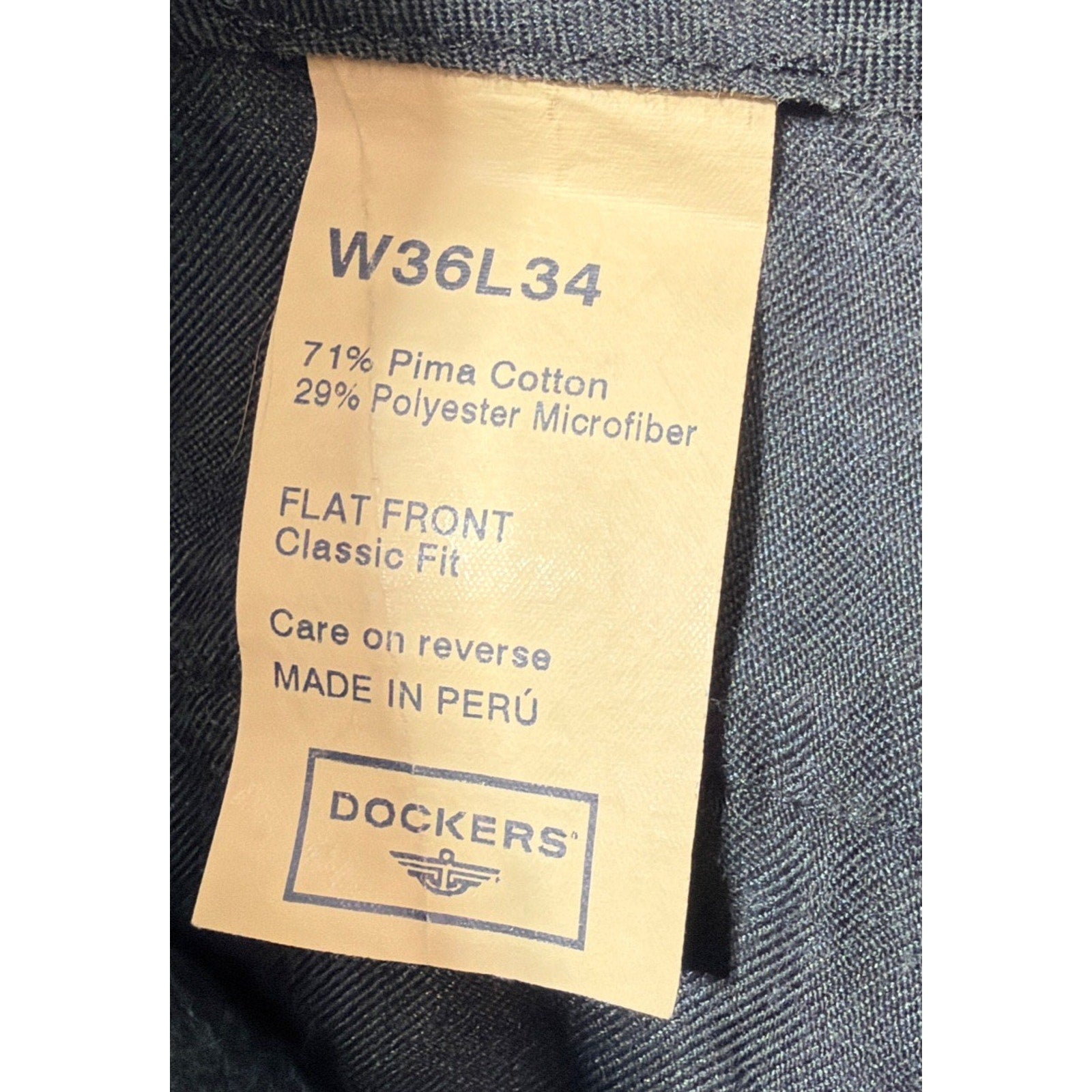 Dockers Premium Mens Dark Gray Flat Front Classic Fit 36x34 Pima Dress Pants