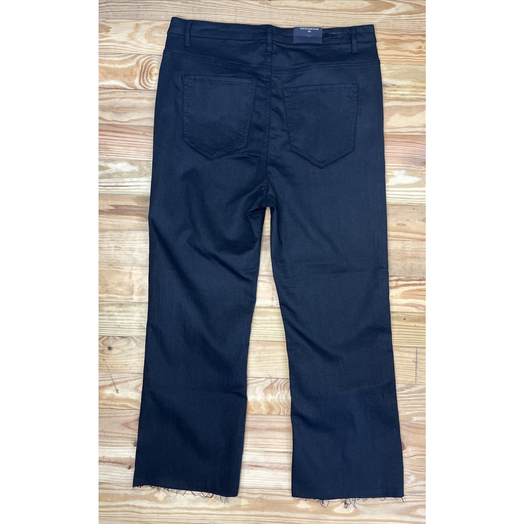 Risen Billie High Rise Coated Twill Straight Leg Jeans Size 2XL Black Raw Hem