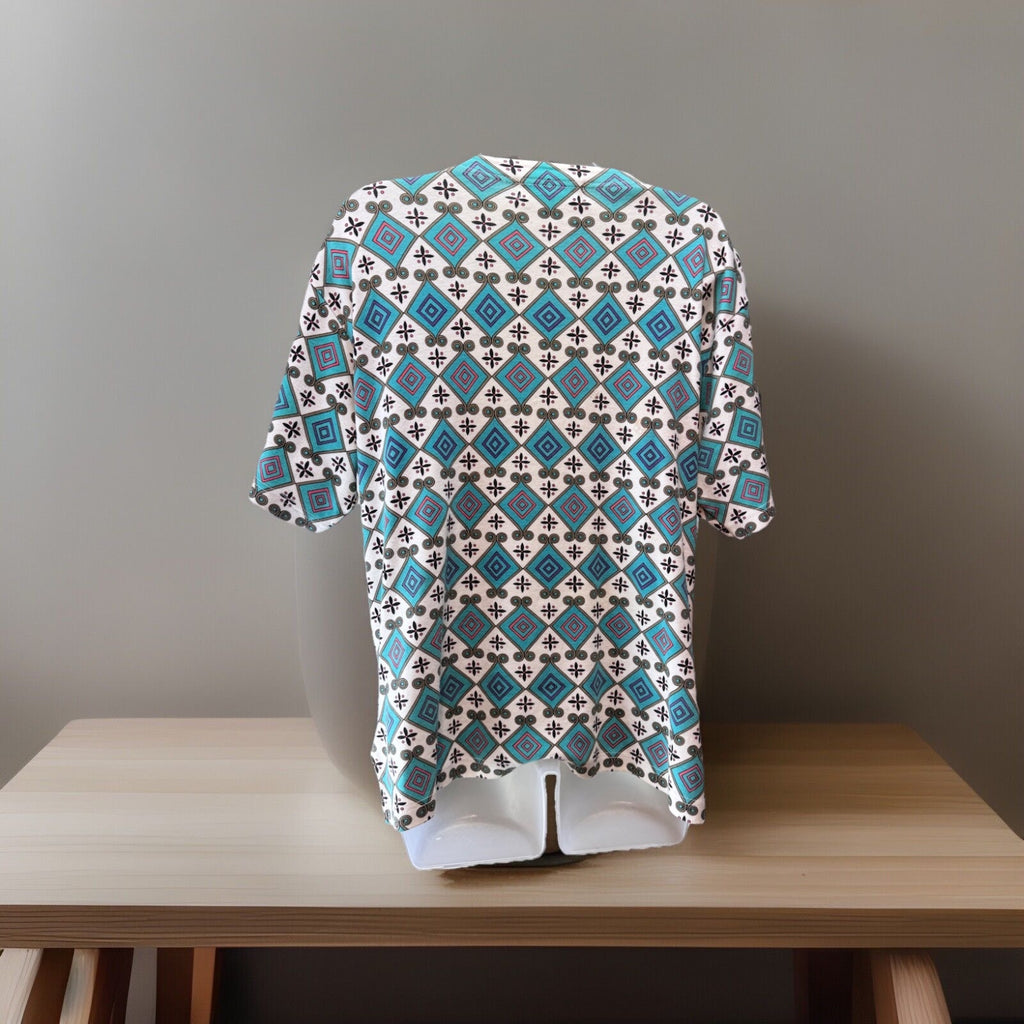 Lisa Ashley Woman's Blouse Top Blue Beaded Short Sleeve Round Neck