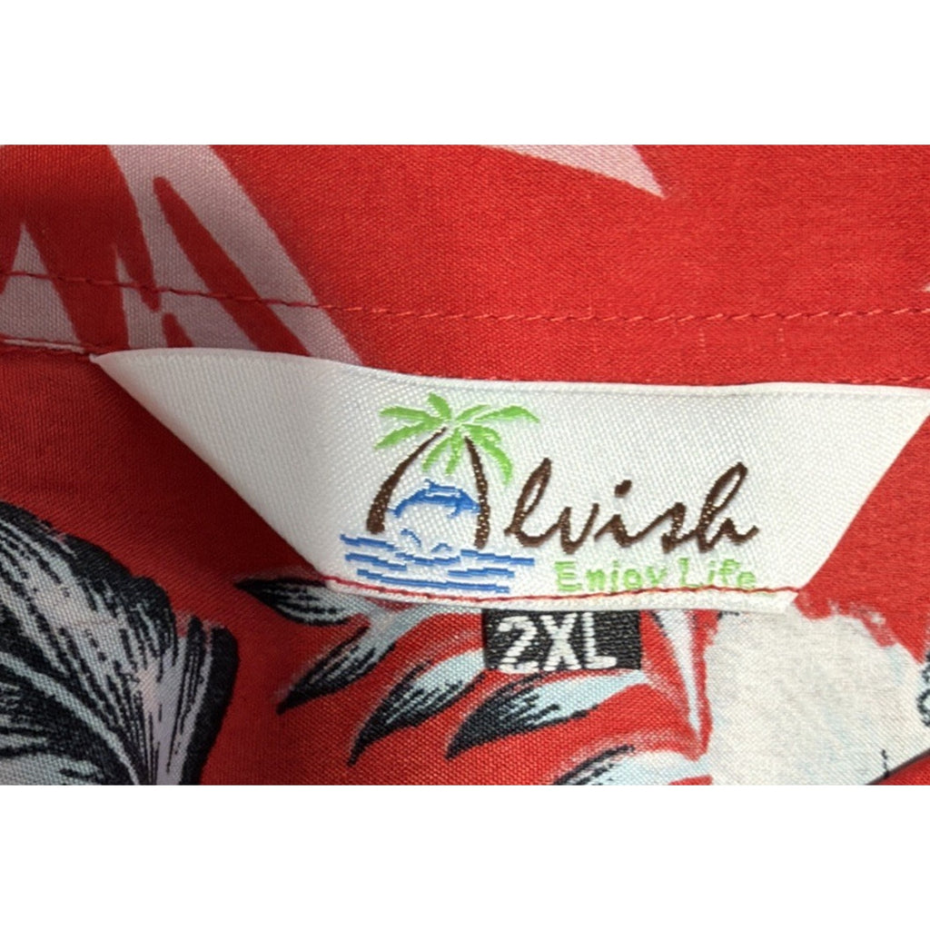 Men's Alvish Hawaiian Shirt Size 2XL Short Sleeve Button Down Red Polyester