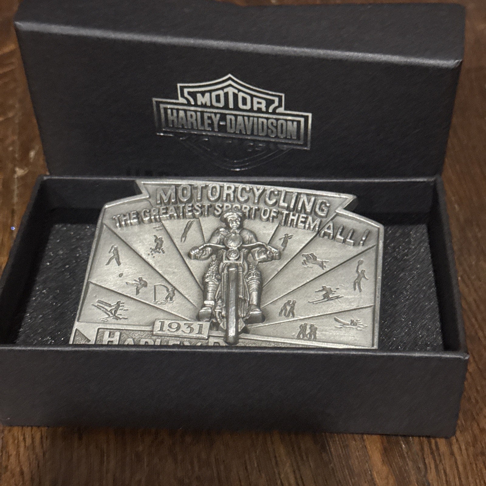 Harley-Davidson 1931 Motorcycling Greatest Sport Fine Pewter Belt Buckle NIB