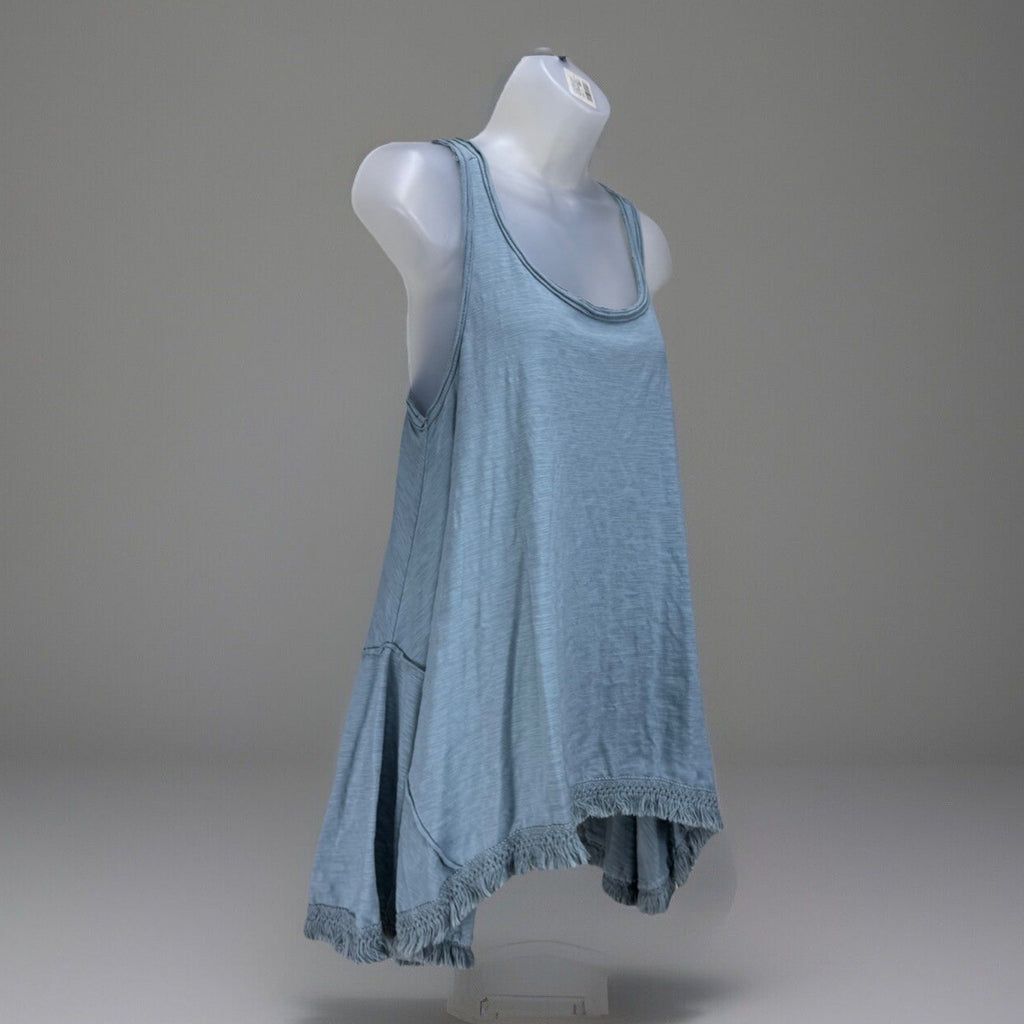 Umgee Green Ruffled Tank Women's Size Small Scoop Neck Stretch