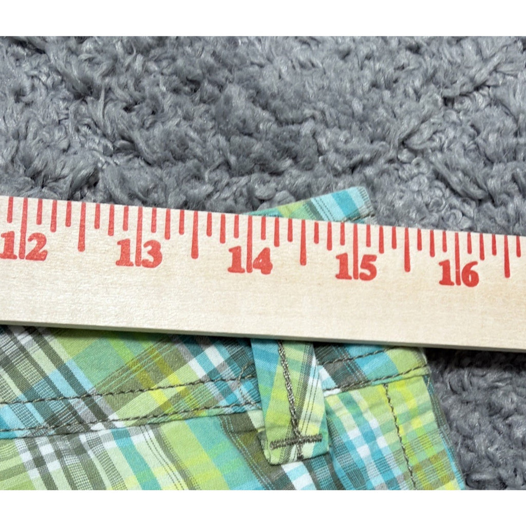 SO WEAR DECLARE size 5 PLAID blue green slit pocket BERMUDA SHORTS New