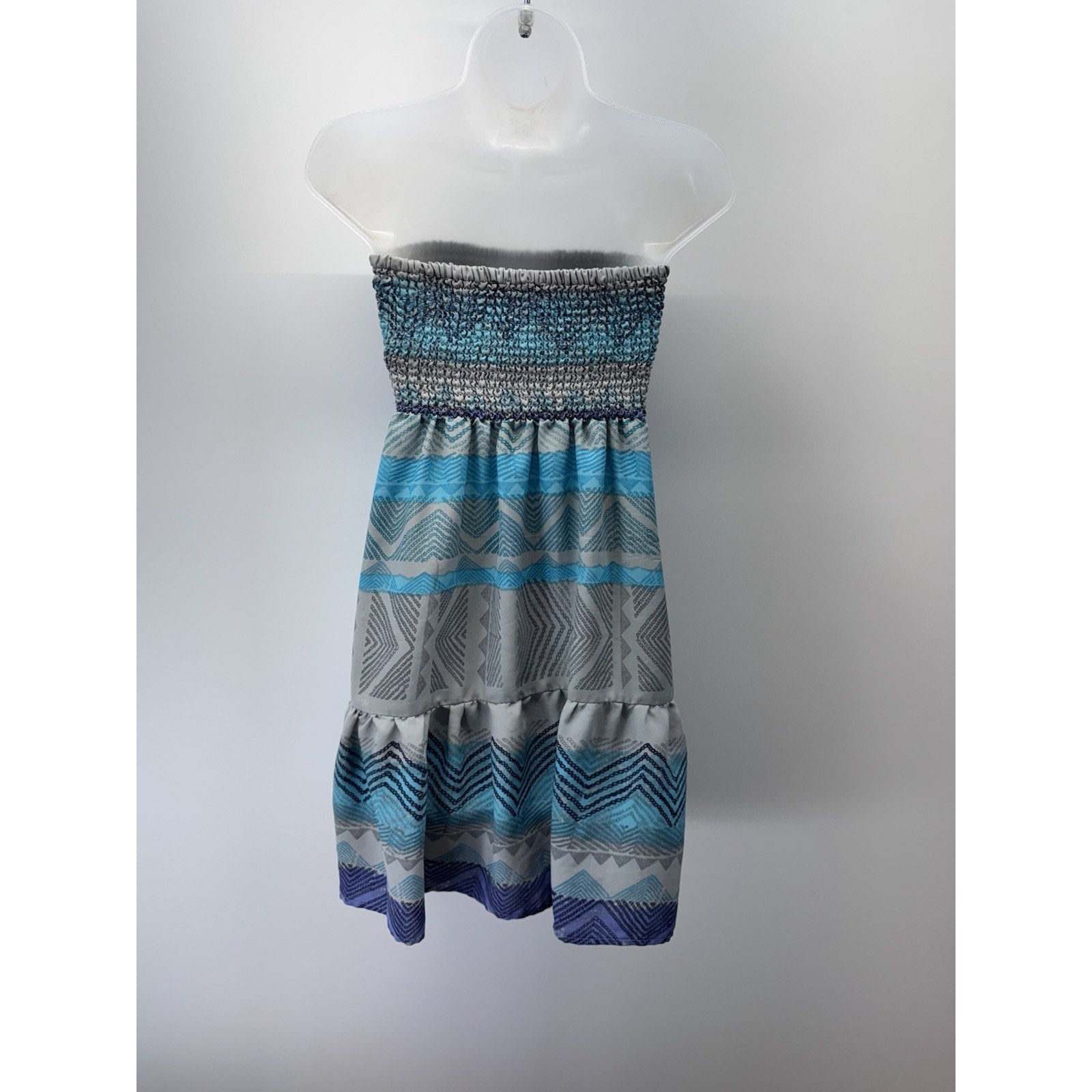American Eagle Y2K Summer Boho Fiesta Strapless Smocked Tube Top Dress Blue Sz M