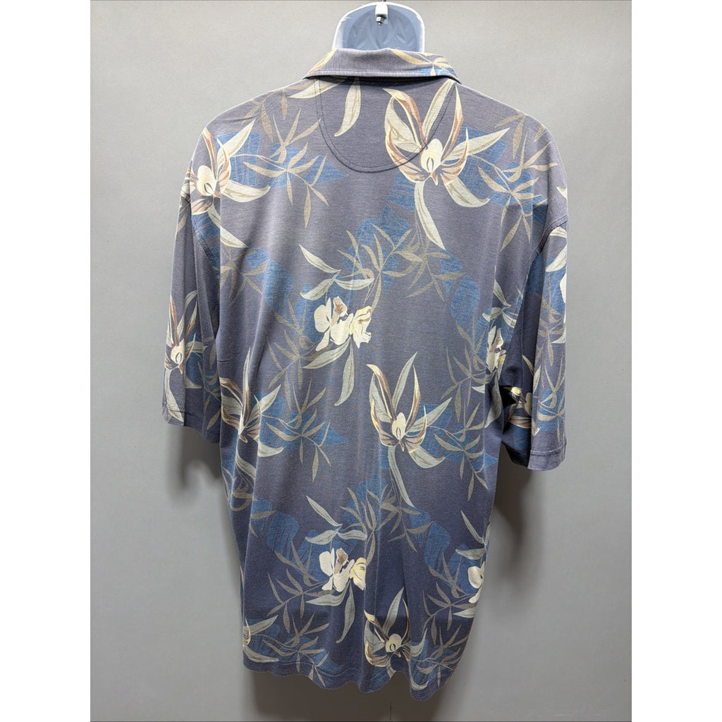 Pussers West Indies Shirt Mens Large Blue Hibiscus Hawaiian Floral Camp Silk