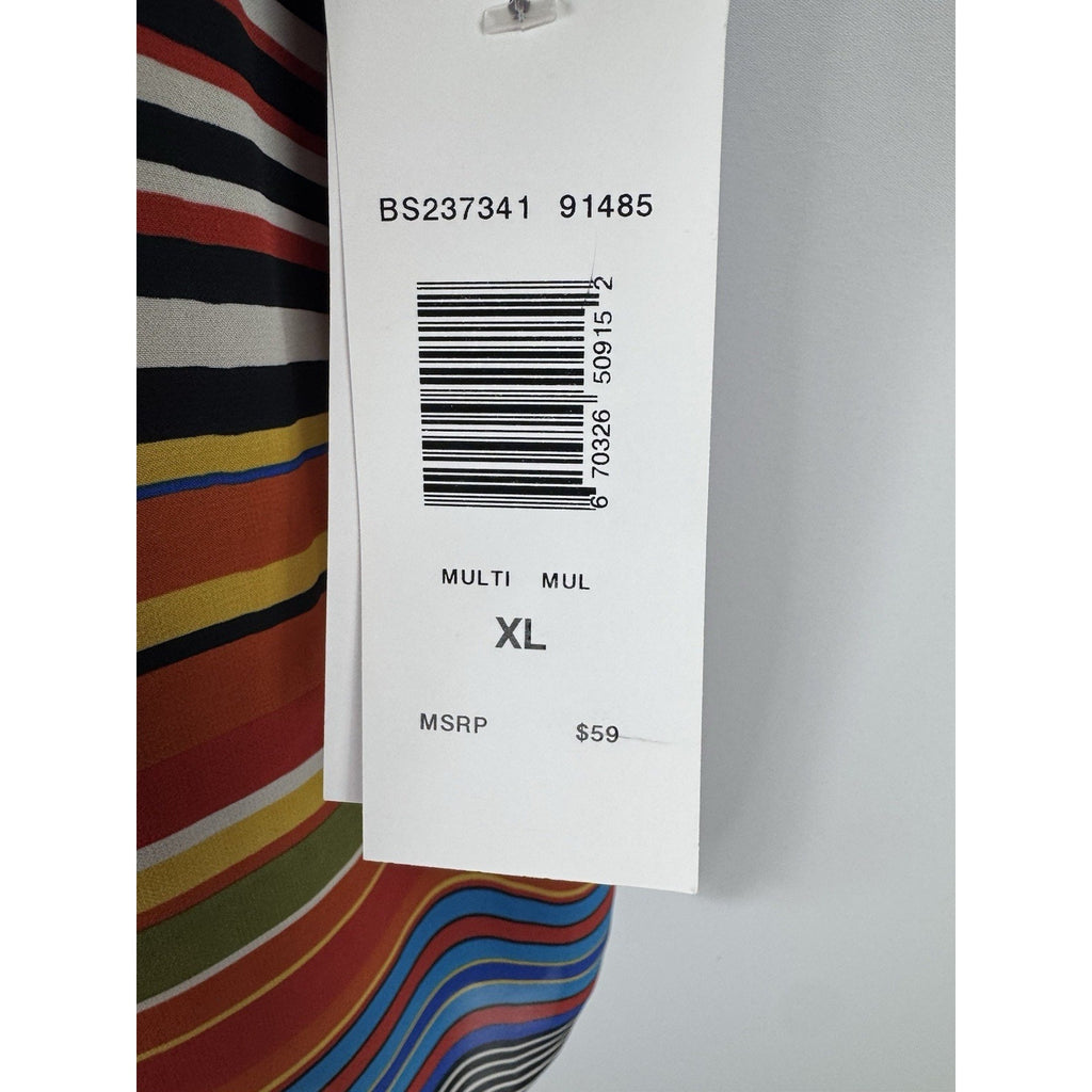 Sunny Leigh Chiffon Striped Multi-colored Rayon Jersey Knit Blouse NWT X-Large