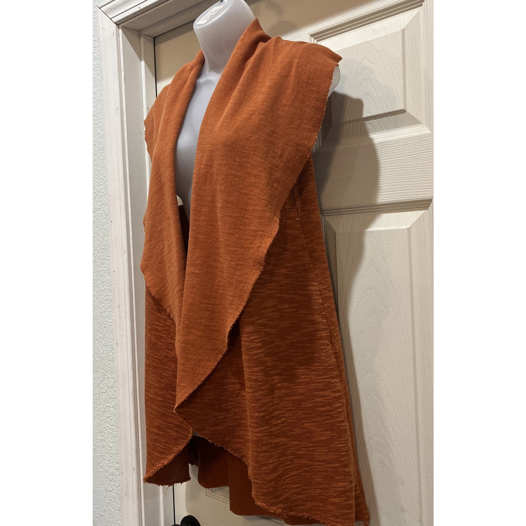 Matilda Jane Size M Vest Cardigan Open Front Draped Pumpkin Orange Women's