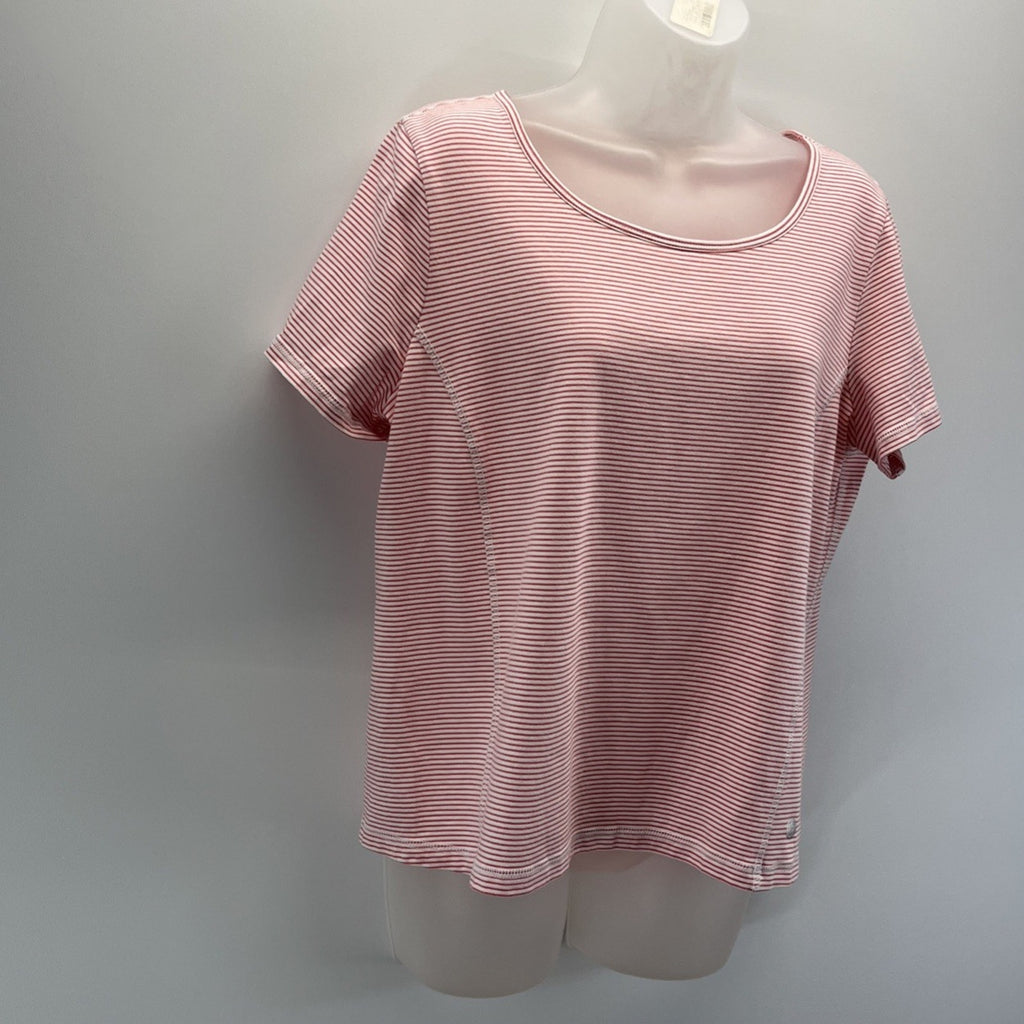 Talbots Size 1X Plus Cotton Pink/White Mix Stripe Pullover Tee Top Blouse