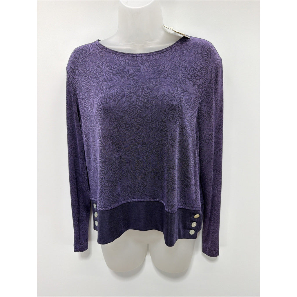 NWT Coldwater Creek Travel Knit Womens Top Size PM Purple Floral Long Sleeve