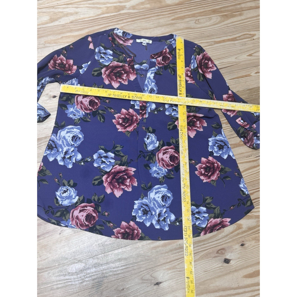 Andree by Unit Top Purple Floral Long Sleeve Artsy Boho Peasant Blouse Women’s M