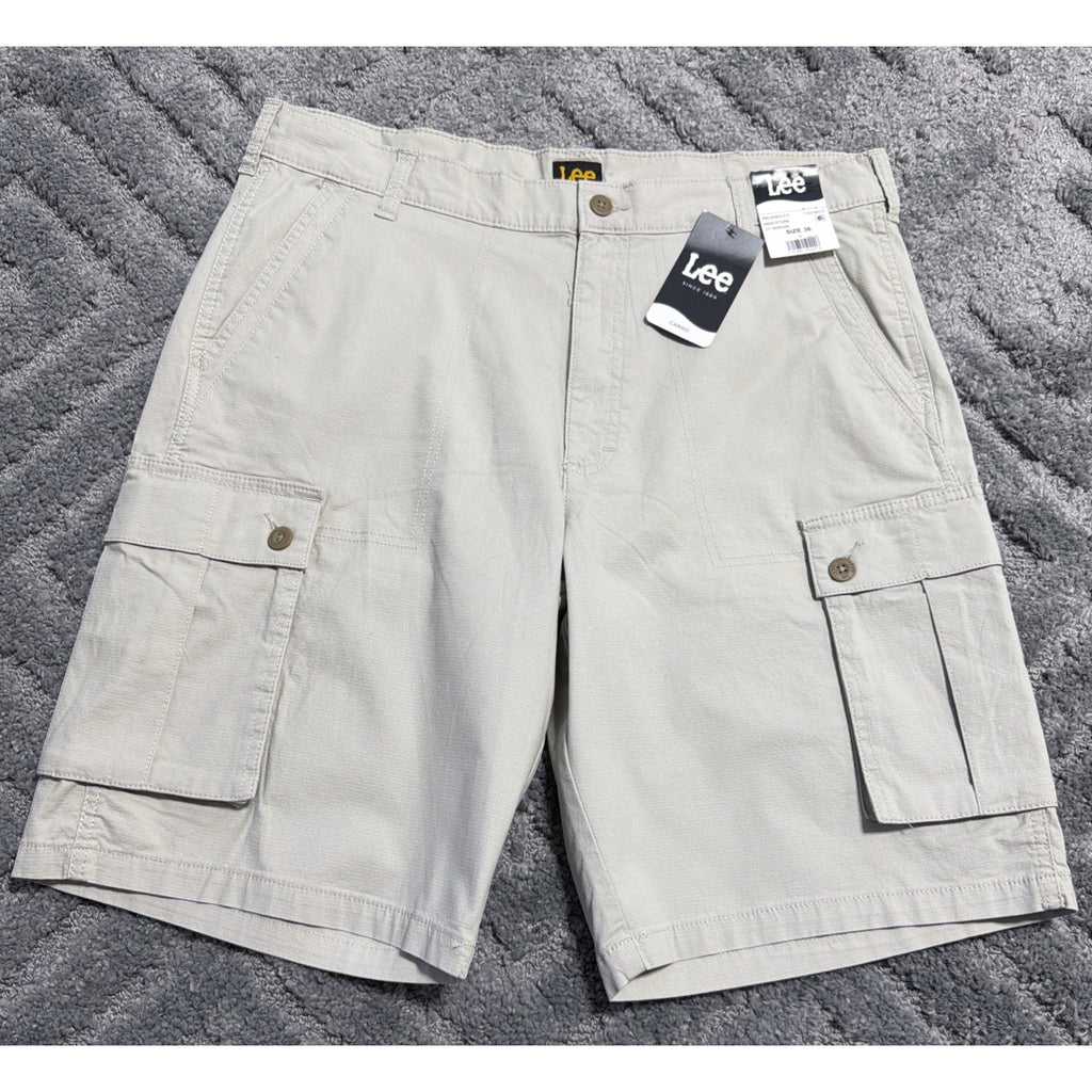 Lee Men's Cargo Shorts Size: 36 New Stone #6312 Relaxed Fit Stretch