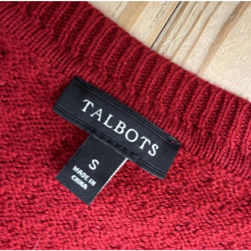 Talbots Lambswool Cable Knit Sweater Womens Sz Small Red Scoop