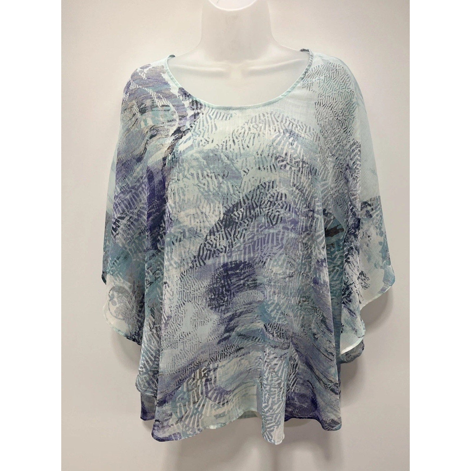 Chico’s Harmony Poncho Multicolor Abstract Print Semi Sheer NWT S/M