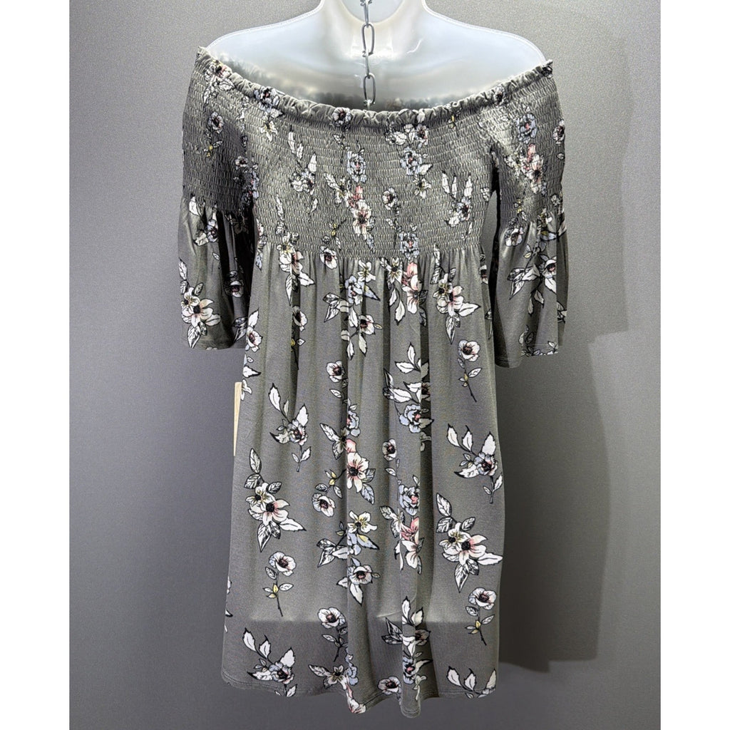 Rewind Mini Dress Floral Off The Shoulder Bell Sleeve Stretch Size XS New