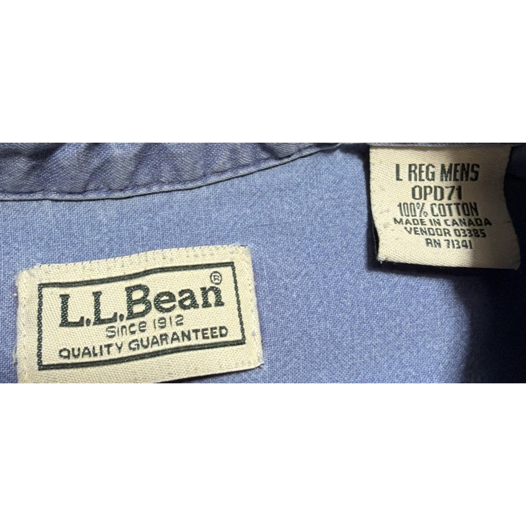 Vtg 90s LL Bean Men L Shirt Blue Sunwashed Fade Canvas Button Up Made Canada