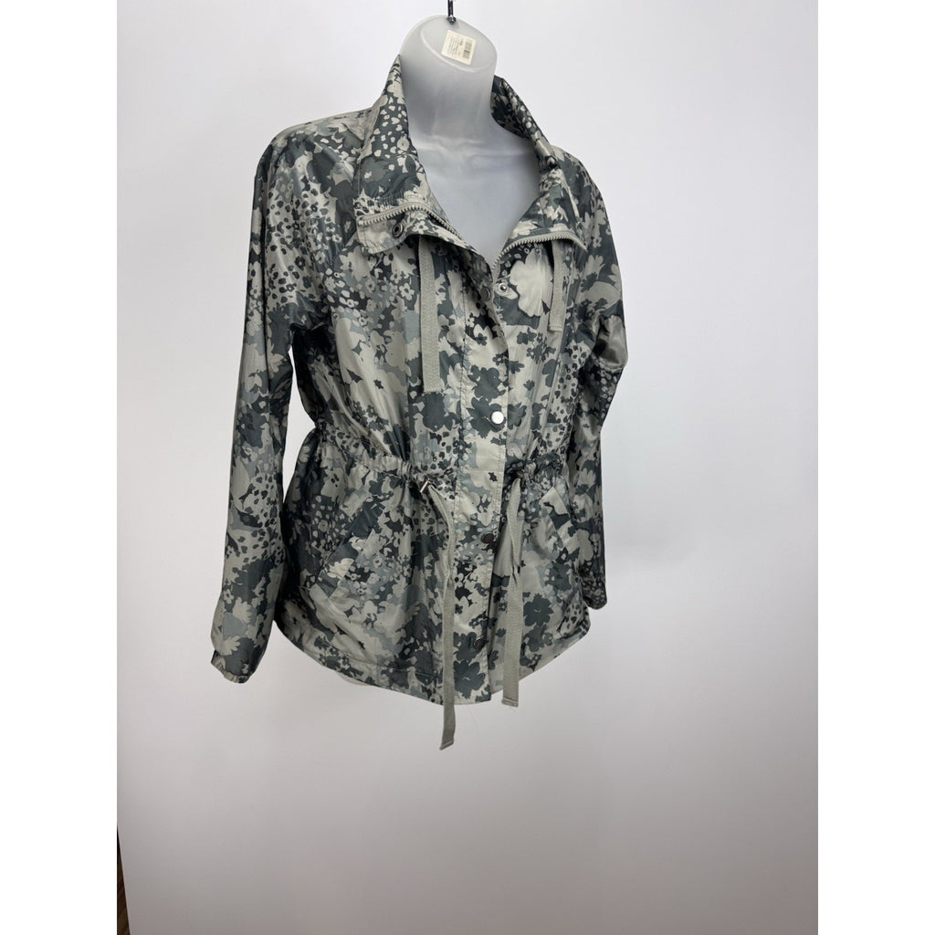 Maurices Green Camo Floral Cinch Waist Windbreaker Jacket Size Small