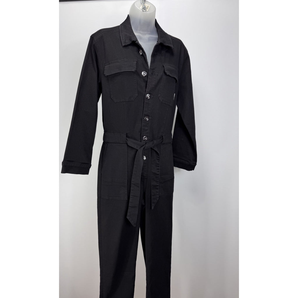 SAM EDELMAN Women's Medium Denim Coverall Jumpsuit In Mercedes Black Stretch