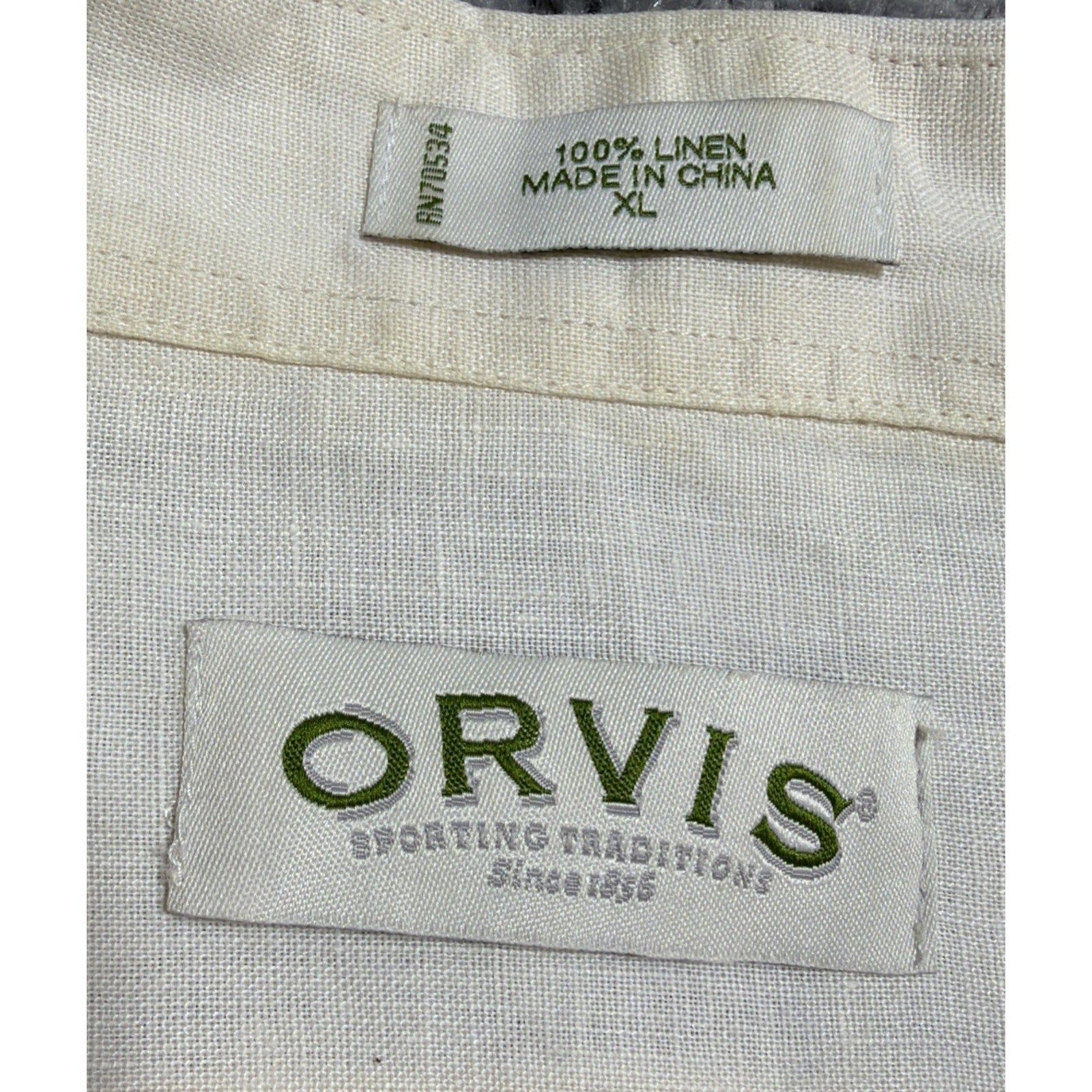 Vtg Orvis 100% Linen Short Sleeve Button Up Camp Shirt Mens XL Preppy Outdoors