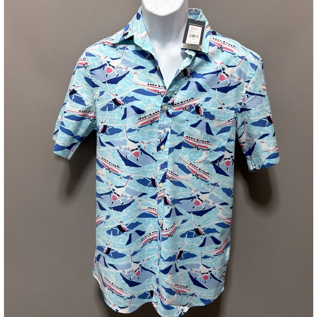 Vineyard Vines Jet Set Airplane Print Button Down Shirt Men’s Small Blue NWT