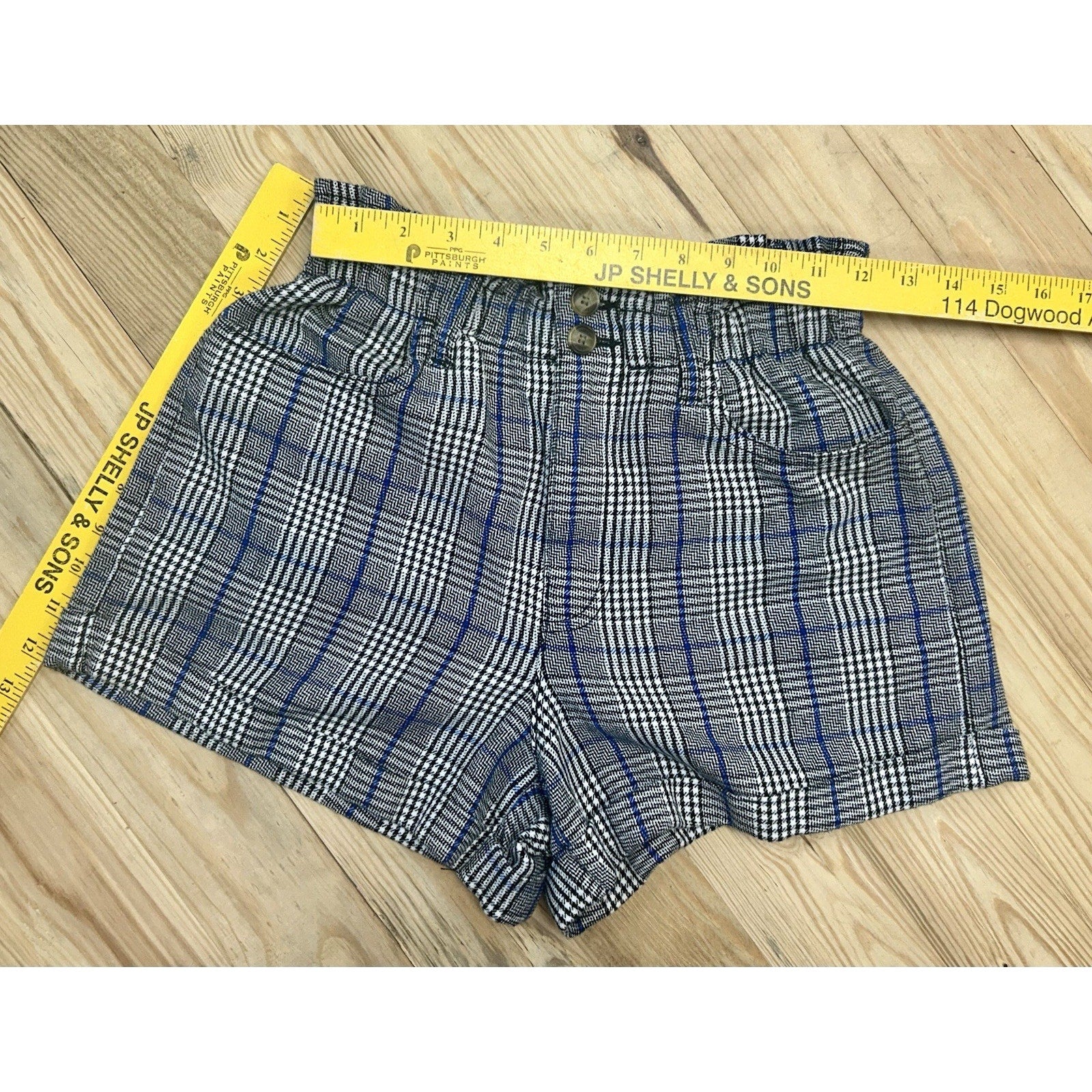 American Eagle High Rise Shorts Womens Size 4 Houndstooth Plaid Black White Blue