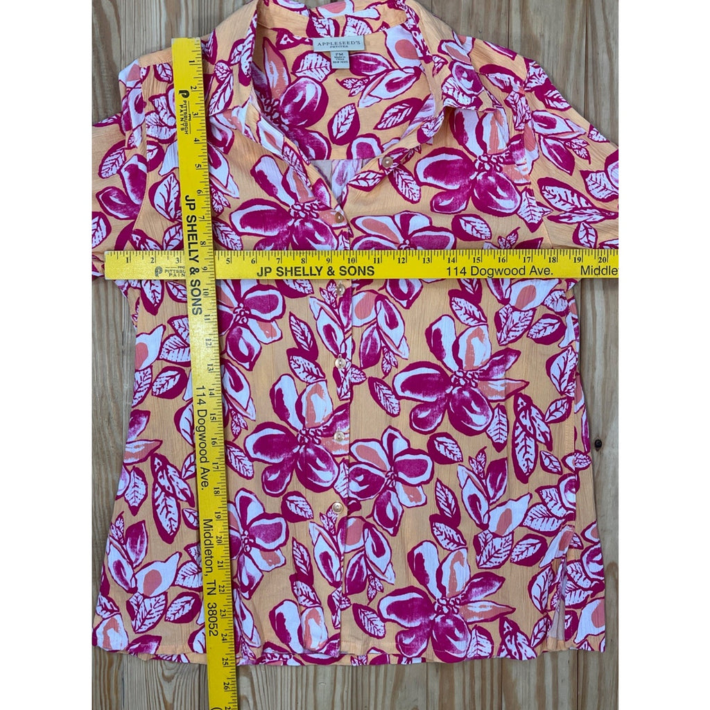 women's Appleseed's orange & pinks floral print shirt size medium Petite