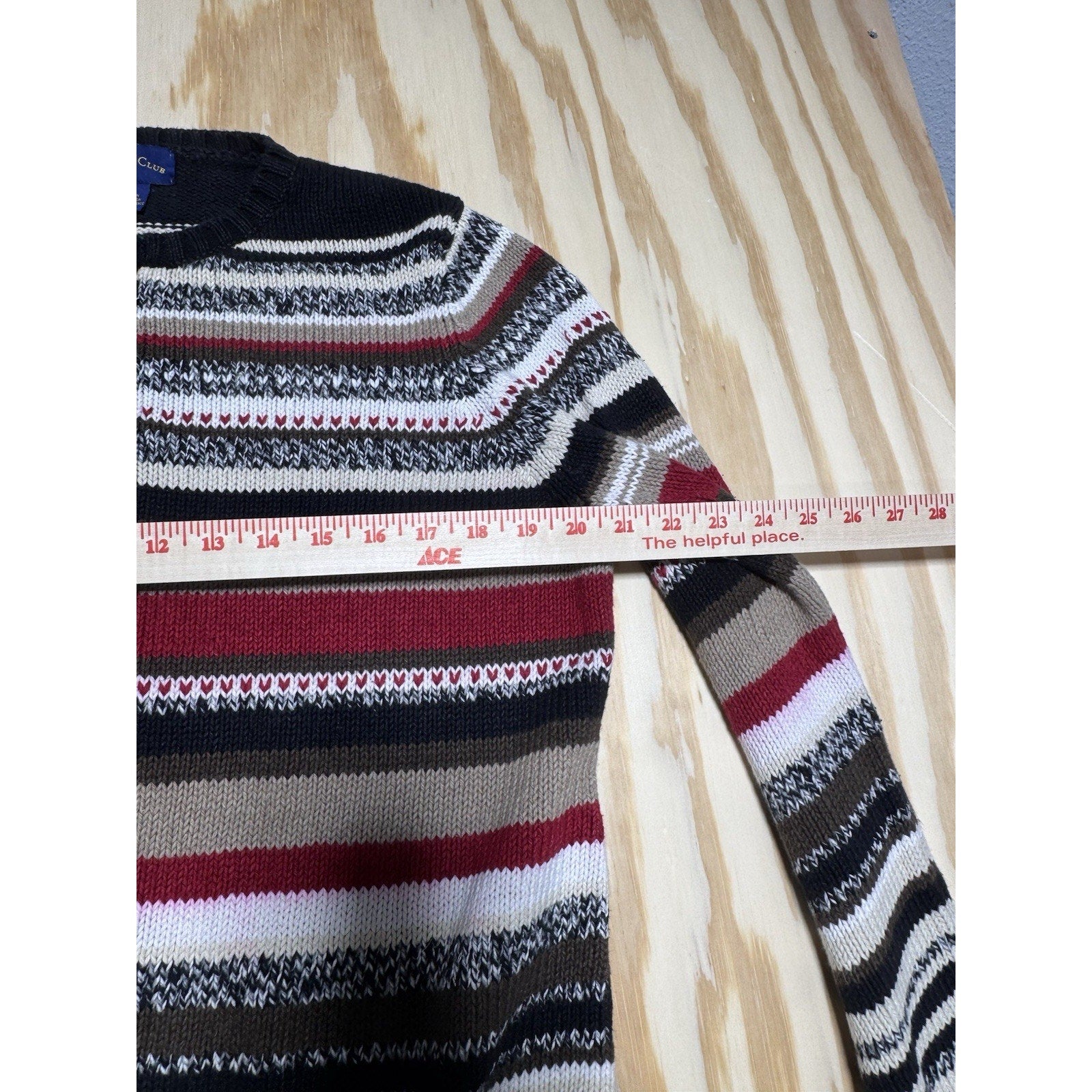 Charter Club XL Striped Zip Cardigan Linen Cotton Red Black Tan Sweater