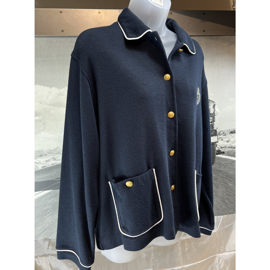 Planet And Co Navy Ladies Cardigan Sweater V Neck Button Front Long Sleeve Sz L