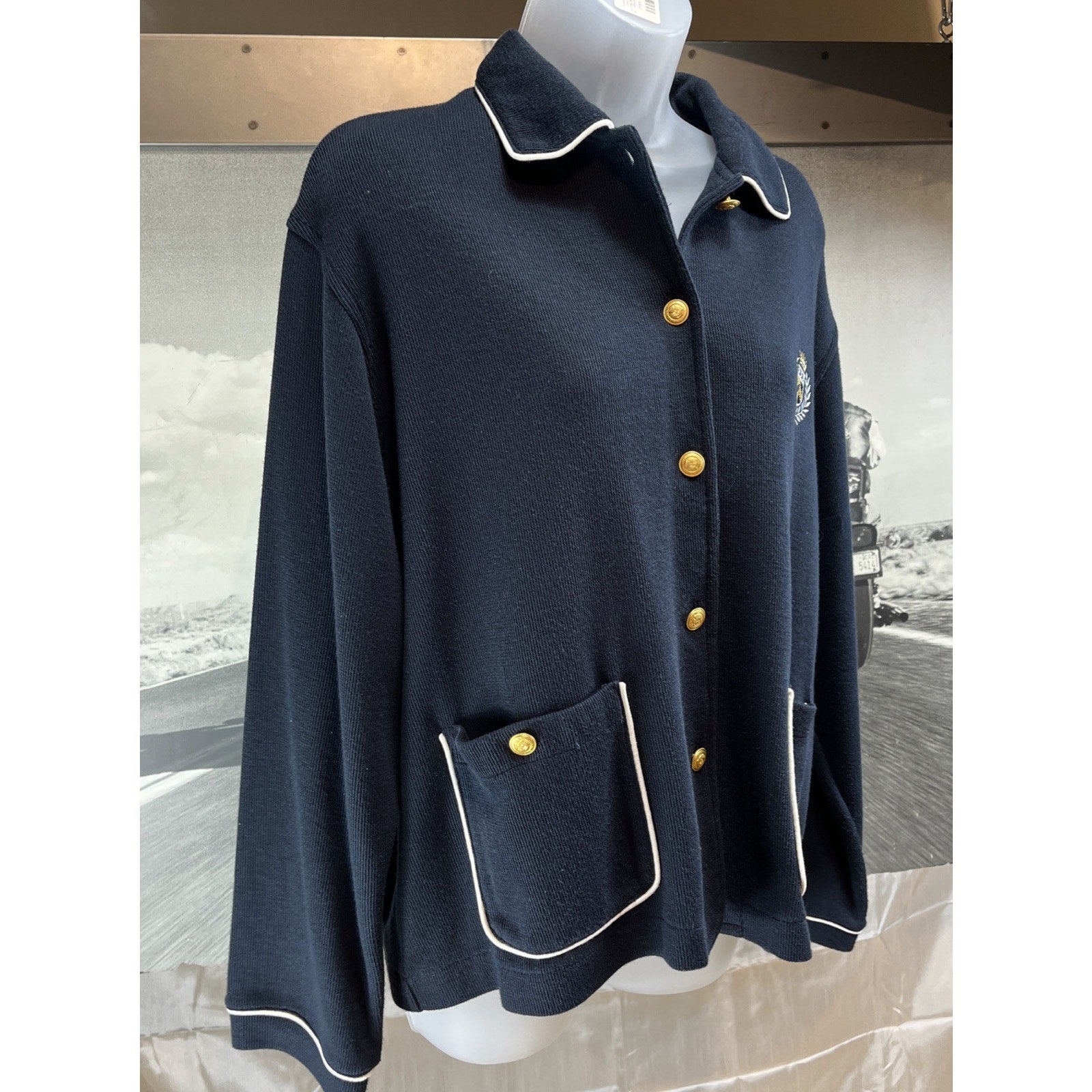 Planet And Co Navy Ladies Cardigan Sweater V Neck Button Front Long Sleeve Sz L