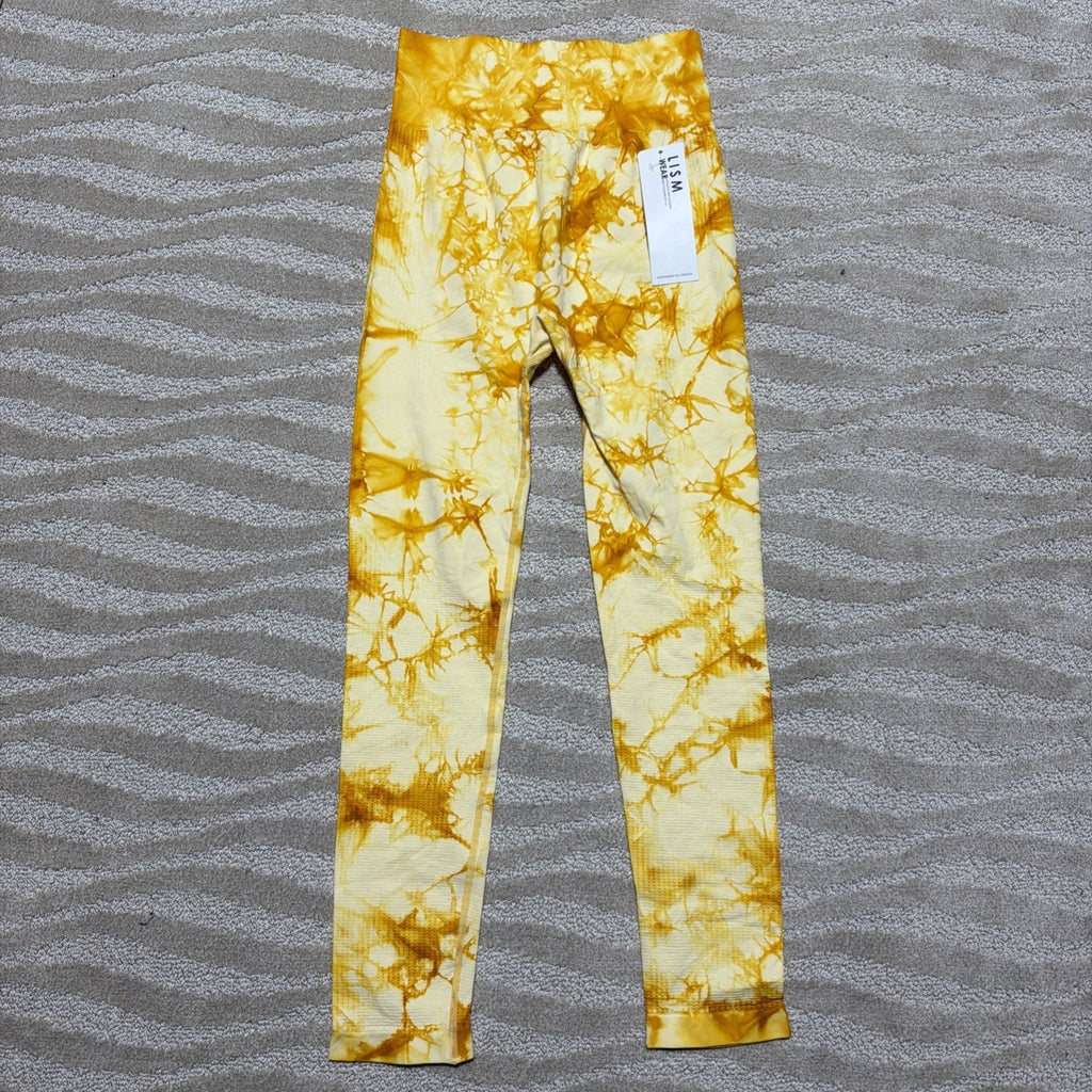 LISM Wear Tie Dye Leggings Women’s Large Yellow Gold High Waist Yoga Pants NWT