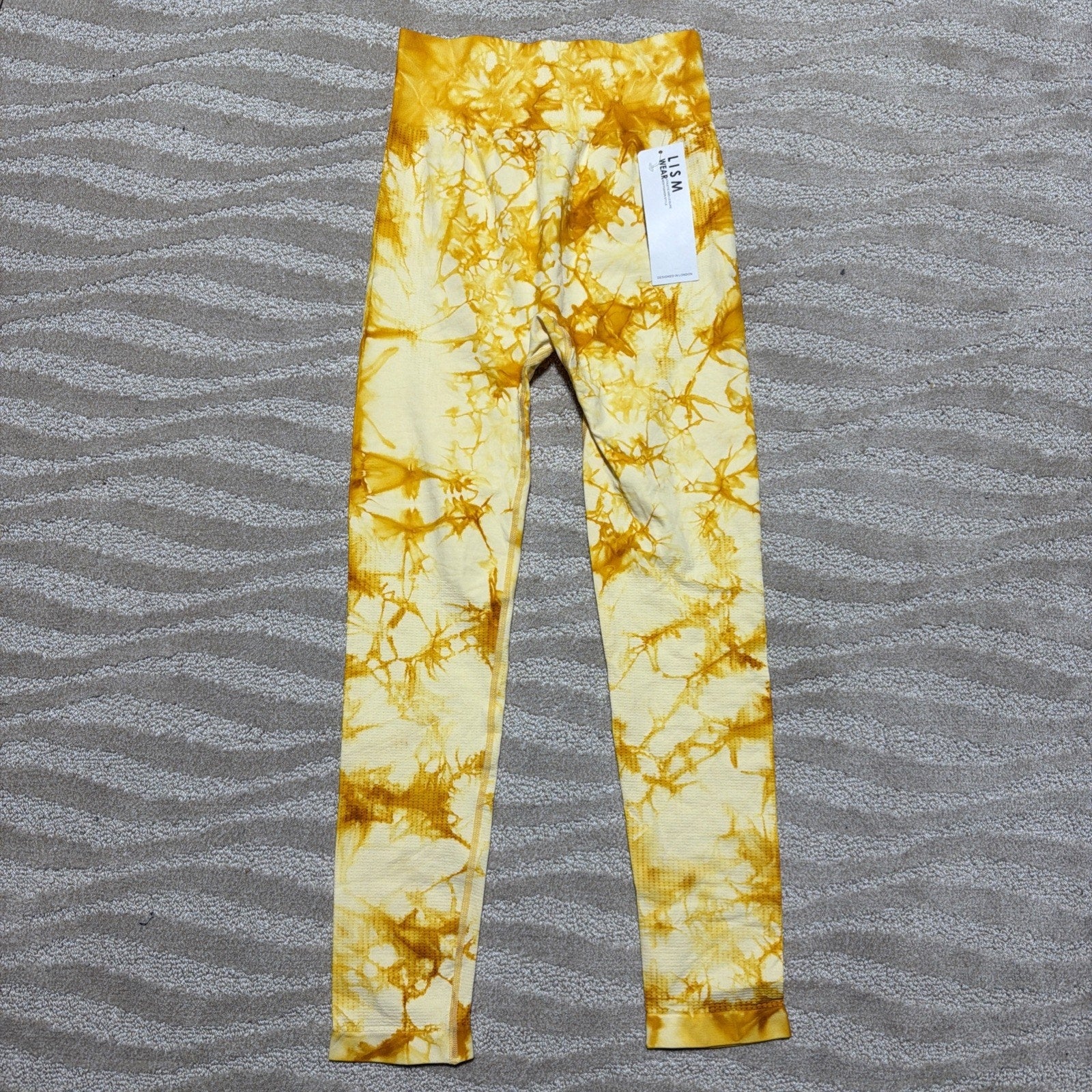 LISM Wear Tie Dye Leggings Women’s Large Yellow Gold High Waist Yoga Pants NWT