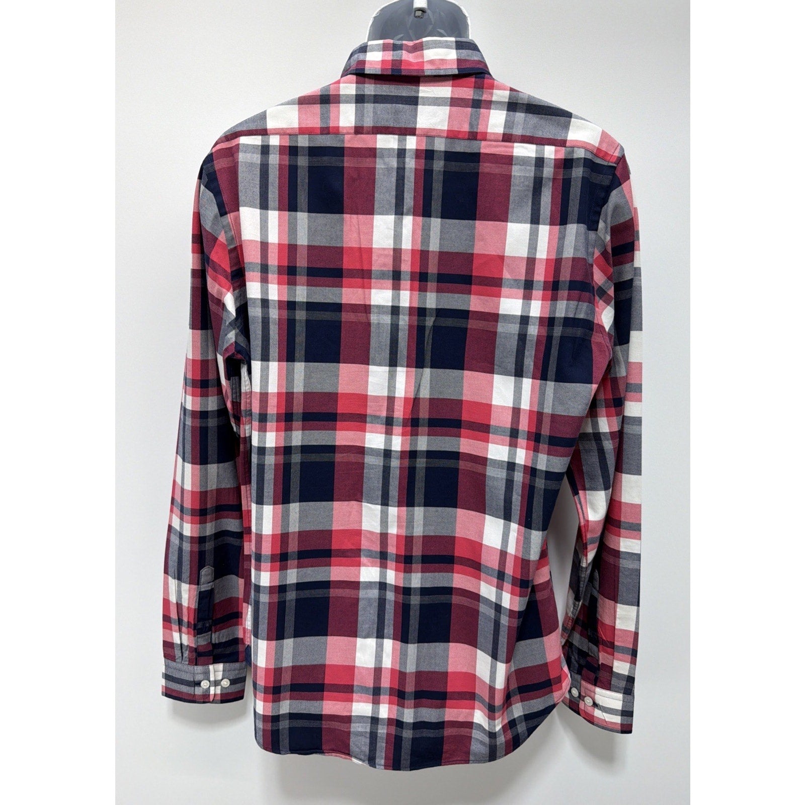 Express Soft Wash Shirt Mens M Red Blue Plaid Button Up Long Sleeve Cotton