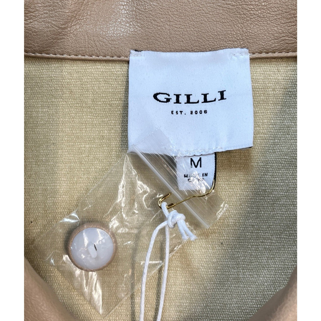 NWT Gilli Faux Leather Shacket Button Up Womens Tan Sz M
