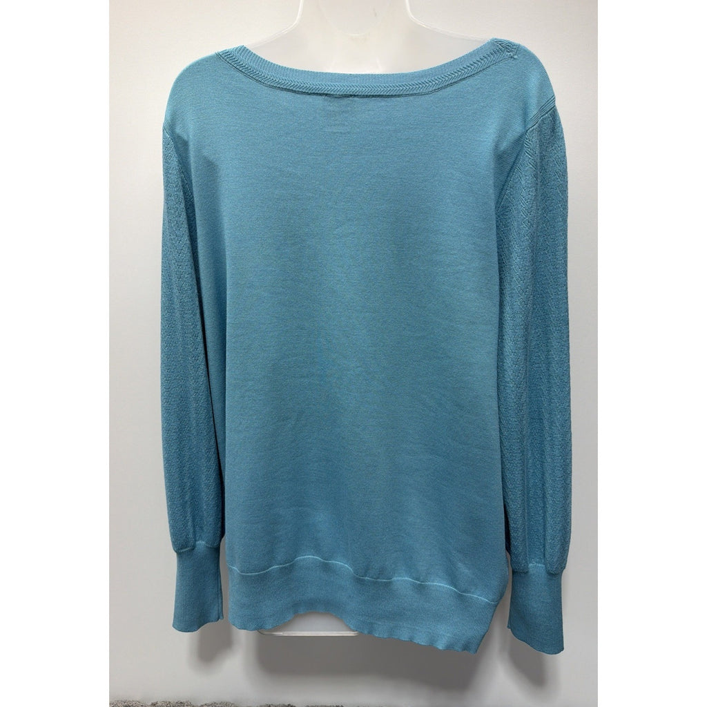 Chicos 3 XL Womens First Frost Blue Stitch Sleeve Detail Pullover Sweater New