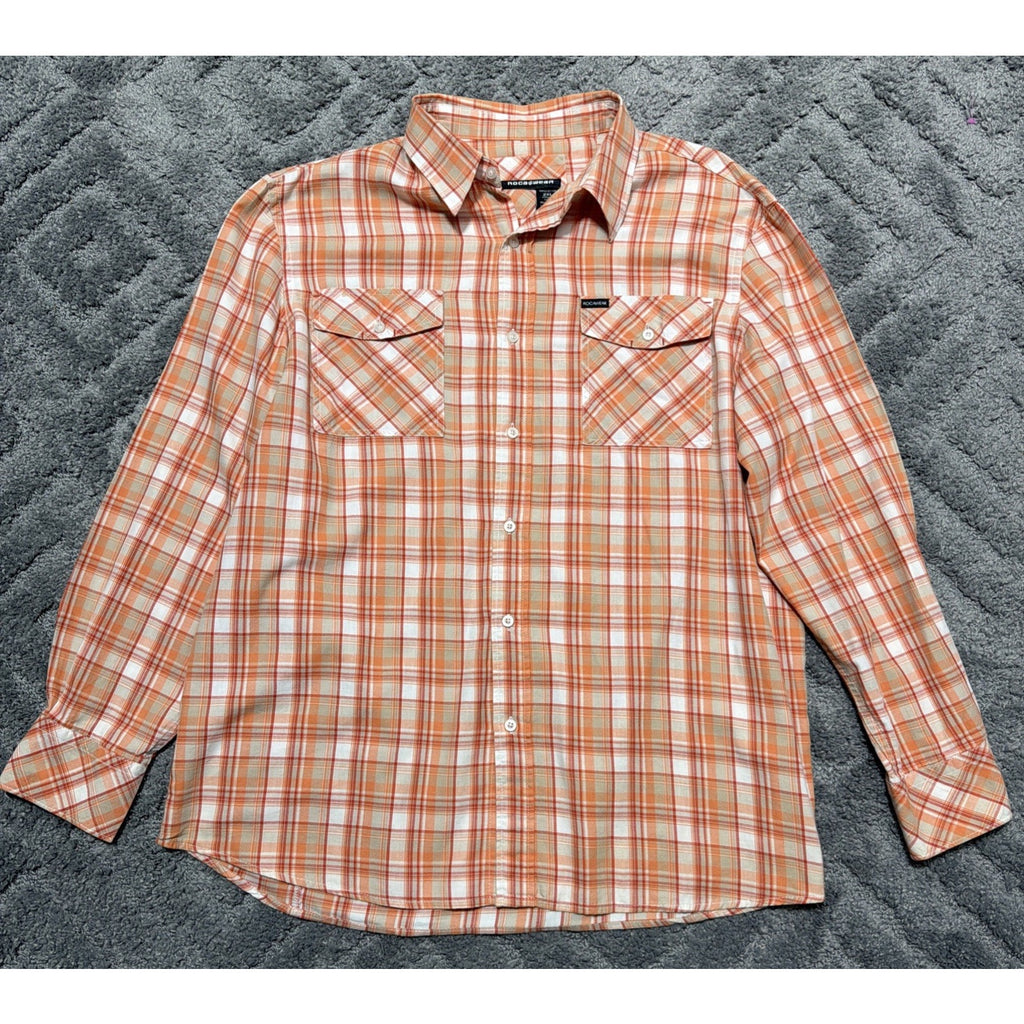 Vintage 90s Roca Wear Shirt Mens 2XL Orange Tartan Plaid LS Streetwear Hip Hop