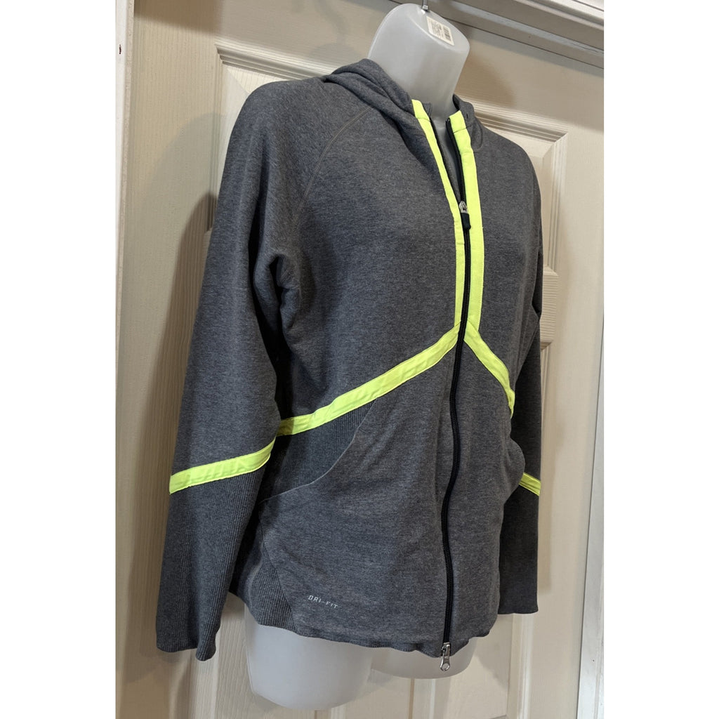 Nike Therma Fit Womens Gray Yellow Reflective Hoodie Full Zip Medium Running D9