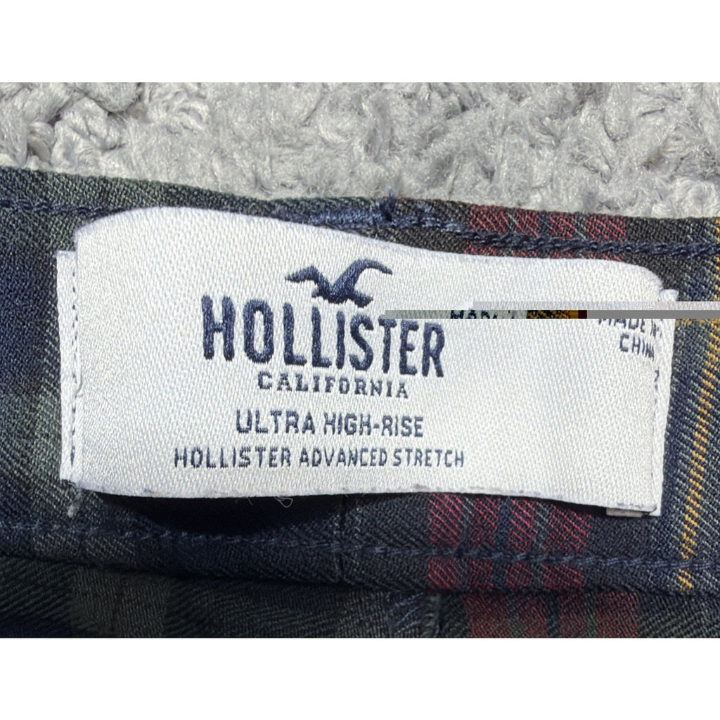 Hollister Ultra High Rise Split Leg Plaid Pants Navy Red Green Small 27x27