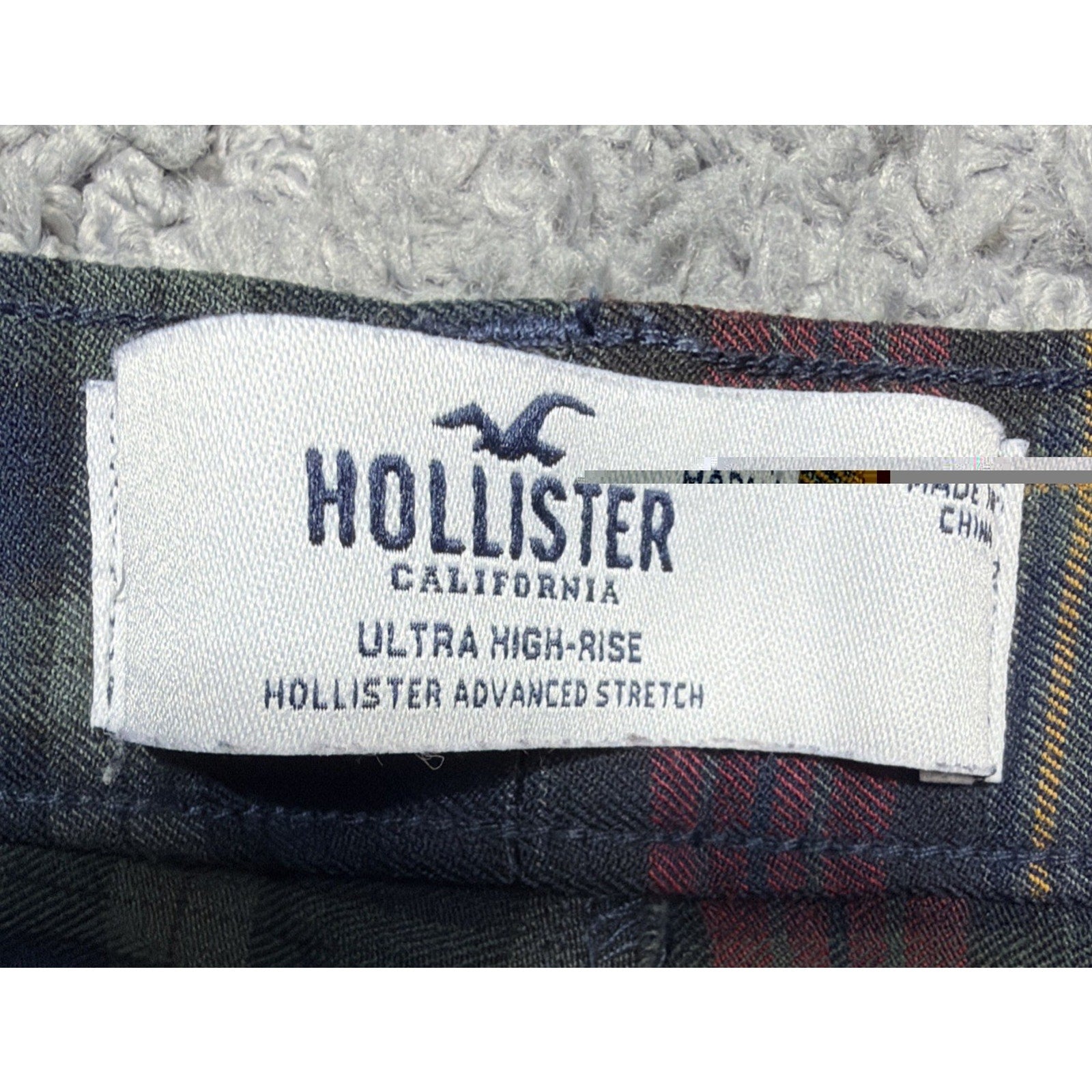 Hollister Ultra High Rise Split Leg Plaid Pants Navy Red Green Small 27x27