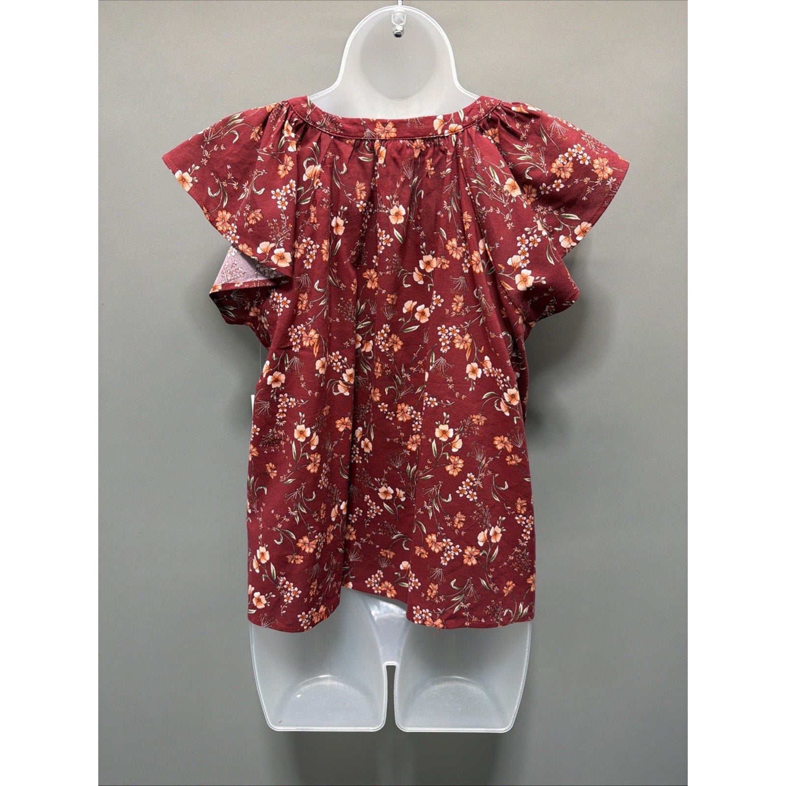 OLD NAVY Flutter-Sleeve Floral-Print Swing Cottagecore Blouse-Red Floral-S New
