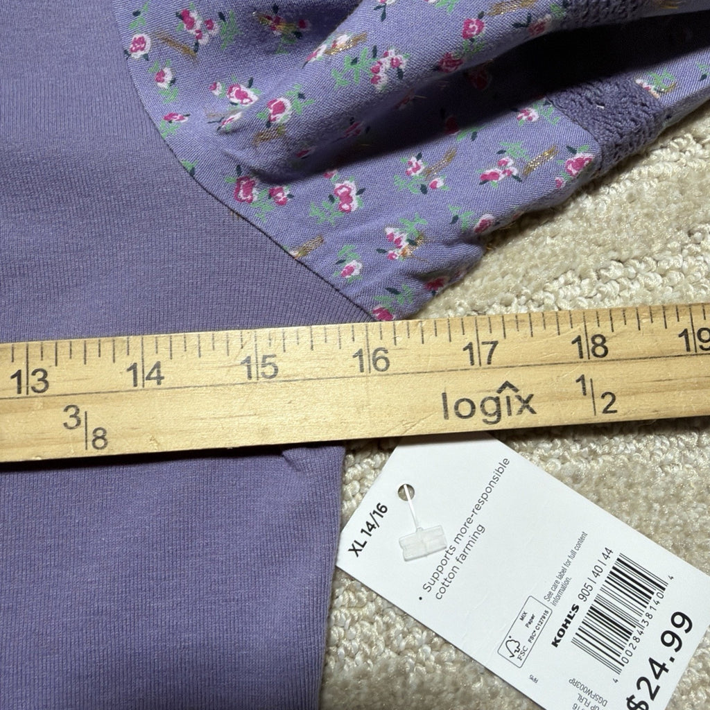 Teen Girls Purple Floral Puff-Sleeve Top - Comfort Fit Sz 14-16 XL NWT So Brand
