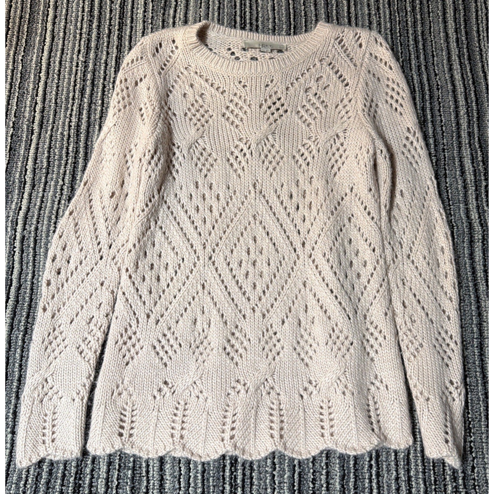 LOFT lacy knit beige blush wool blend pullover sweater Size XS Petite