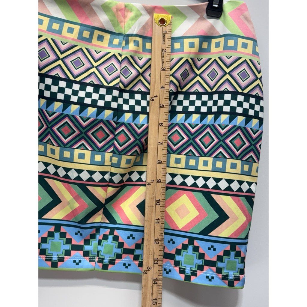 “Here For The Party”Aztec Print Zip Front Mini Skirt multi Color Women’s M